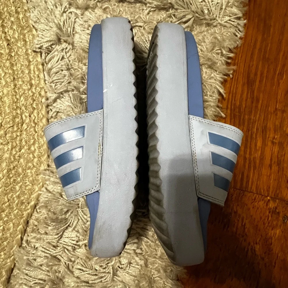Adidas Adilette Striped Platform Blue Slides